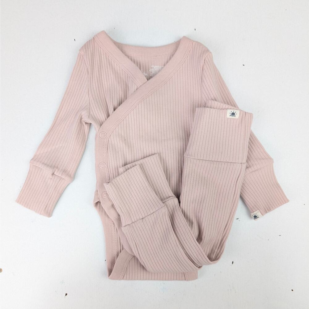 Little Co. Newborn 2 pc Mauve Pink Bodysuit & Leggings Set